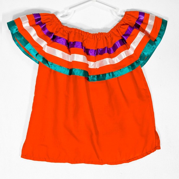 Orange Nicaragua Traditional Embroidered Ribbon Dress & Skirt Set Girls 4 - Picture 3 of 8